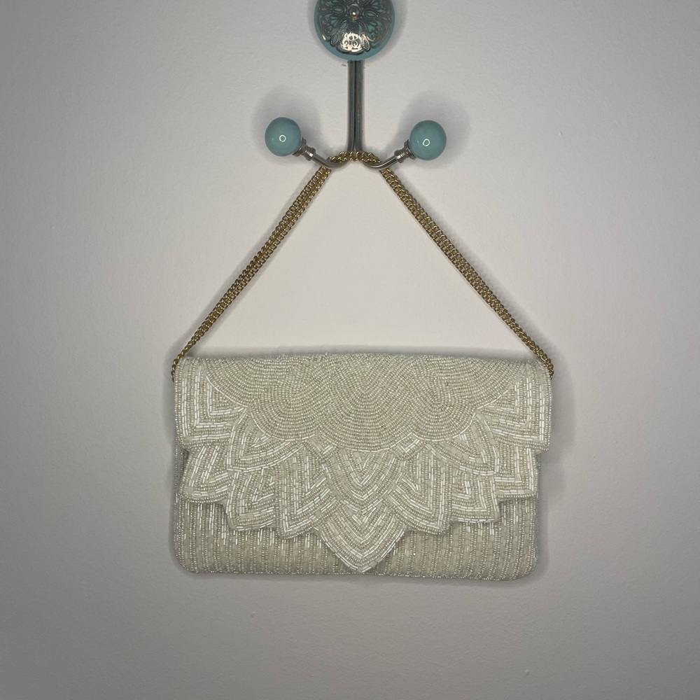 Francesca's Collections Ivory Beaded Clutch NWT